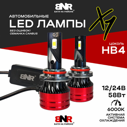 LED лампы BNR X1 цоколь НB4 12V 24V 58W / Мощные светодиодные лампы / Яркий белый свет