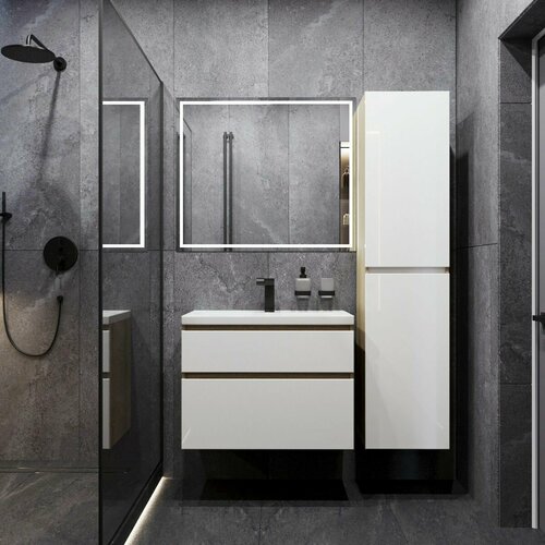 Тумба с раковиной в ванную, тумба для ванной FAURAplus Аврора 80-2 подвесная фасад белый раковина Classica