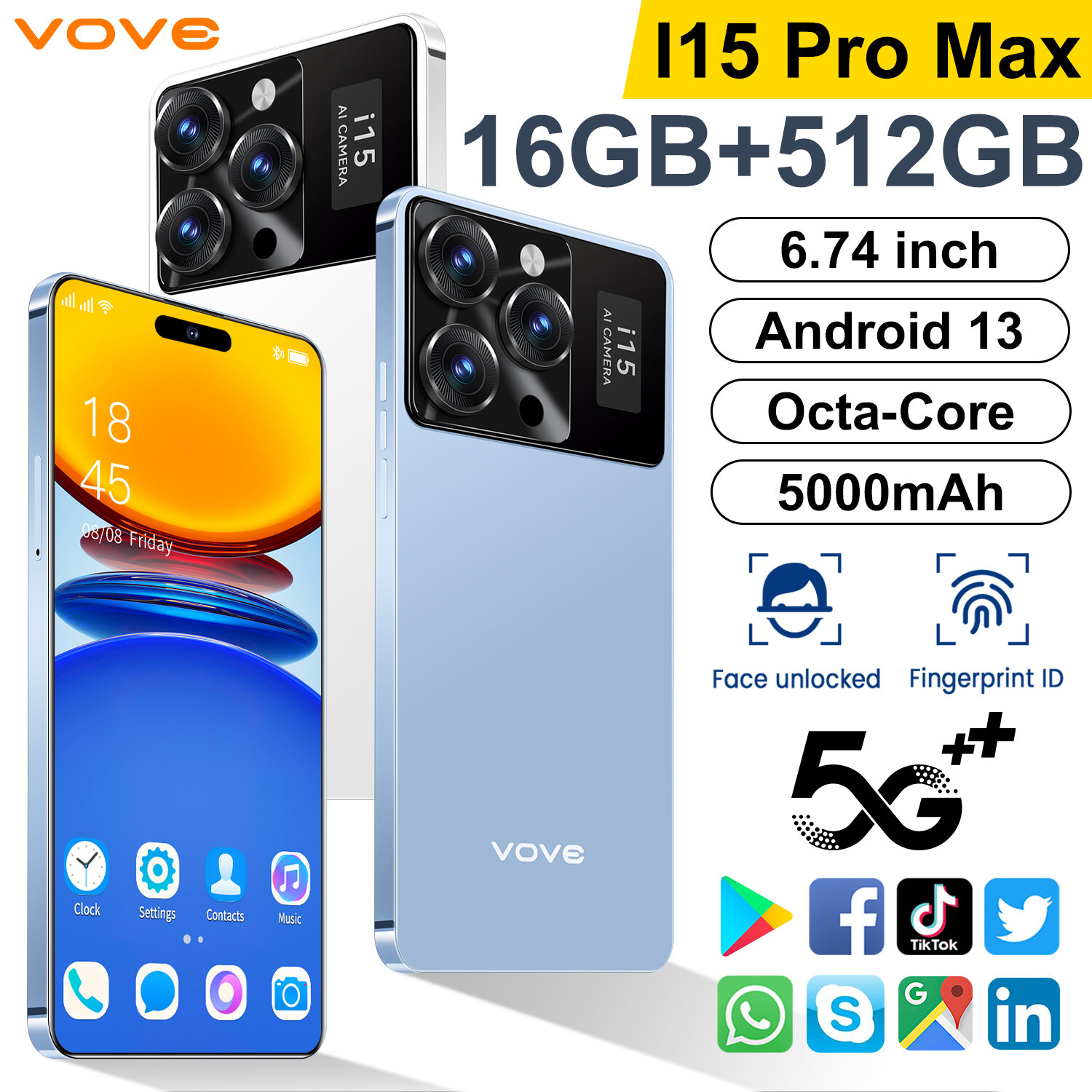 Смартфон i15 Pro Max 16/512GB, MediaTek Helio G99, 3G/4G/5G