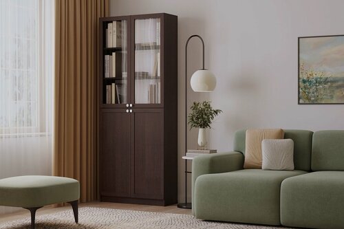 Изображение товара Шкаф книжный стеллаж Билли Хит Billy по мотивам Икея Ikea - 21 Венге Цаво 80x30x200 четырехдверный