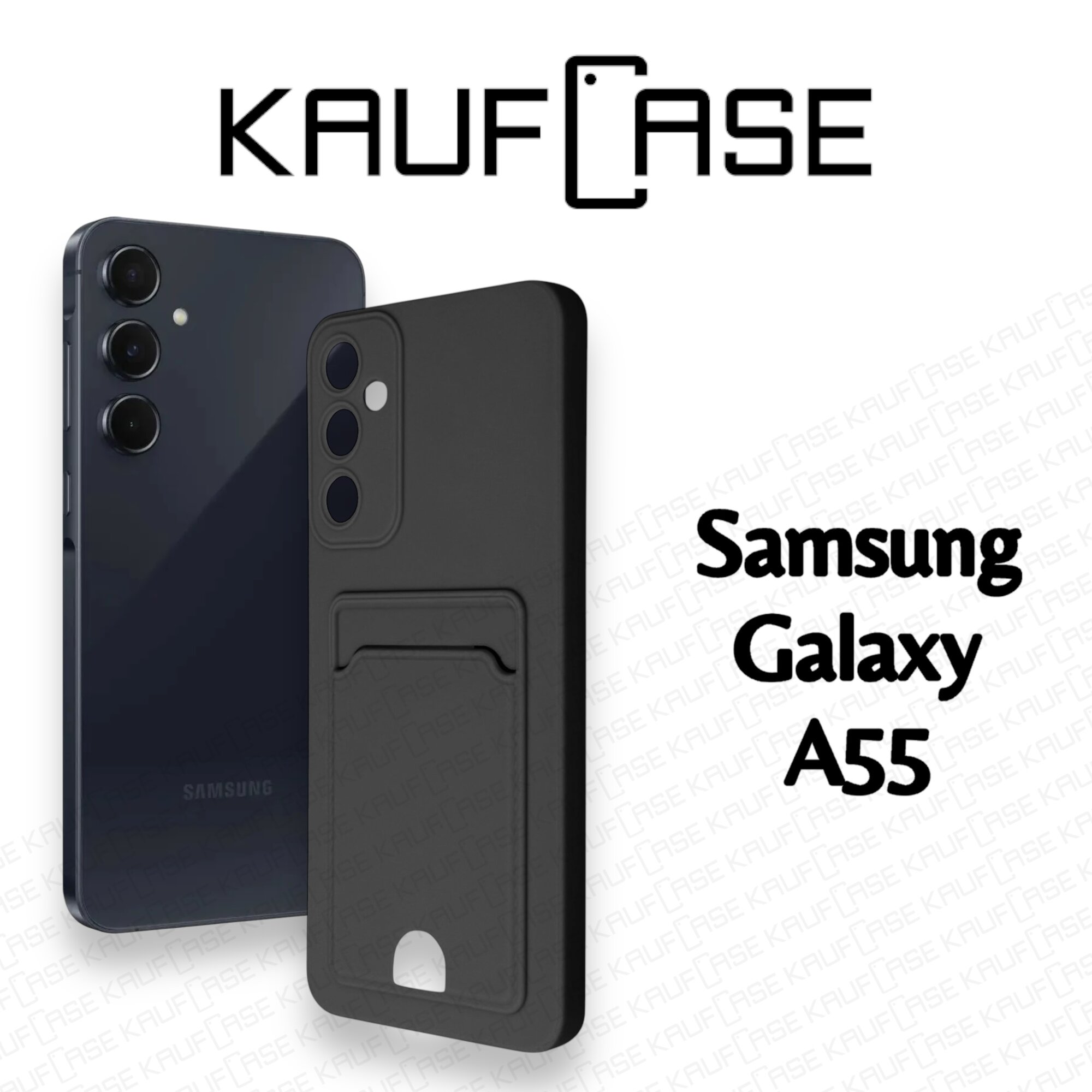Силиконовый матовый чехол на Samsung A55 (SM-A556) (6.6"), черный. Карман для пластиковых карт
