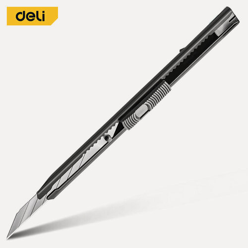 Изображение товара Технический нож 9мм Deli DL007H металлический корпус, угол лезвия 30 град, сталь SK5