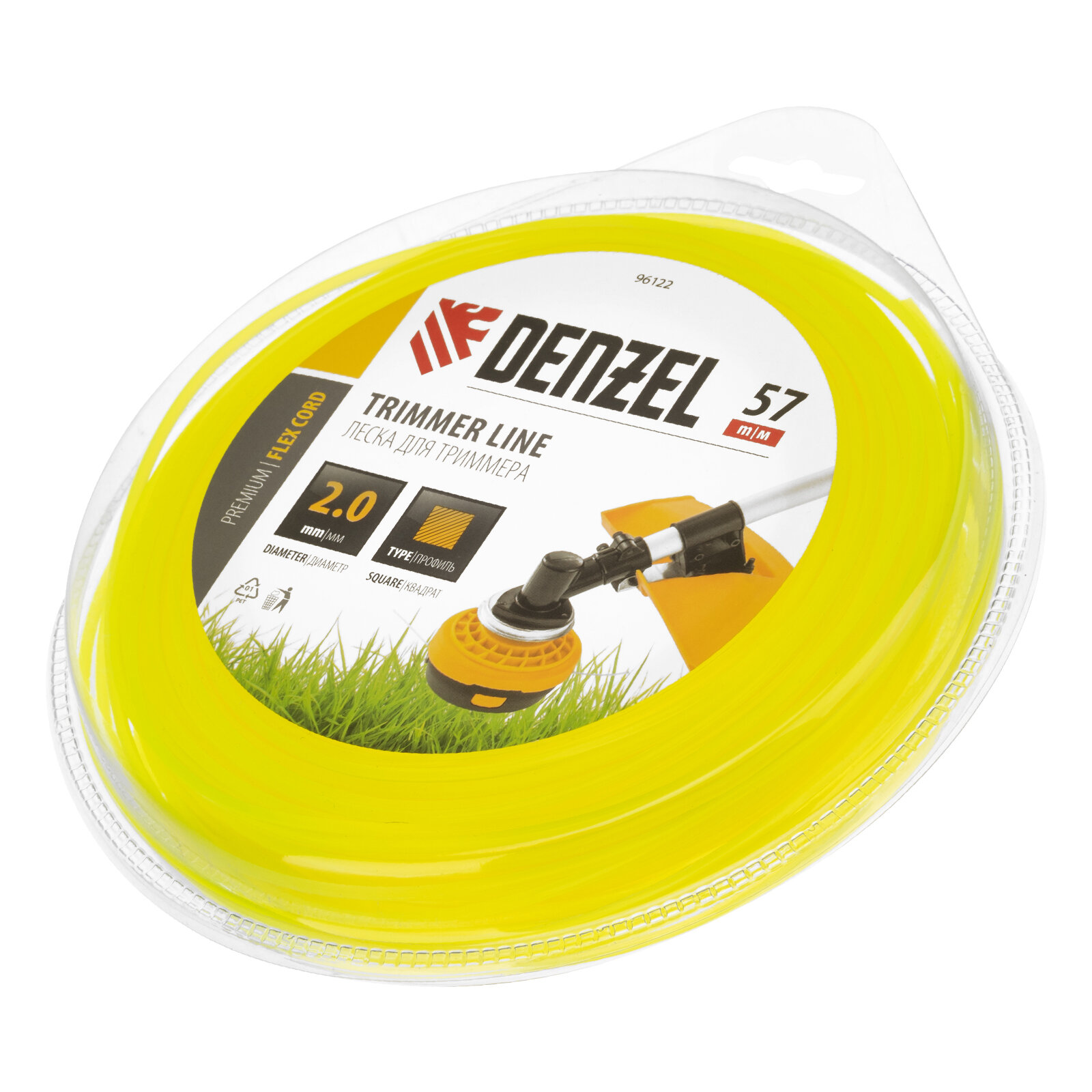 Леска для триммера Denzel квадрат 2 мм х 57 м блистер FLEX CORD 96122