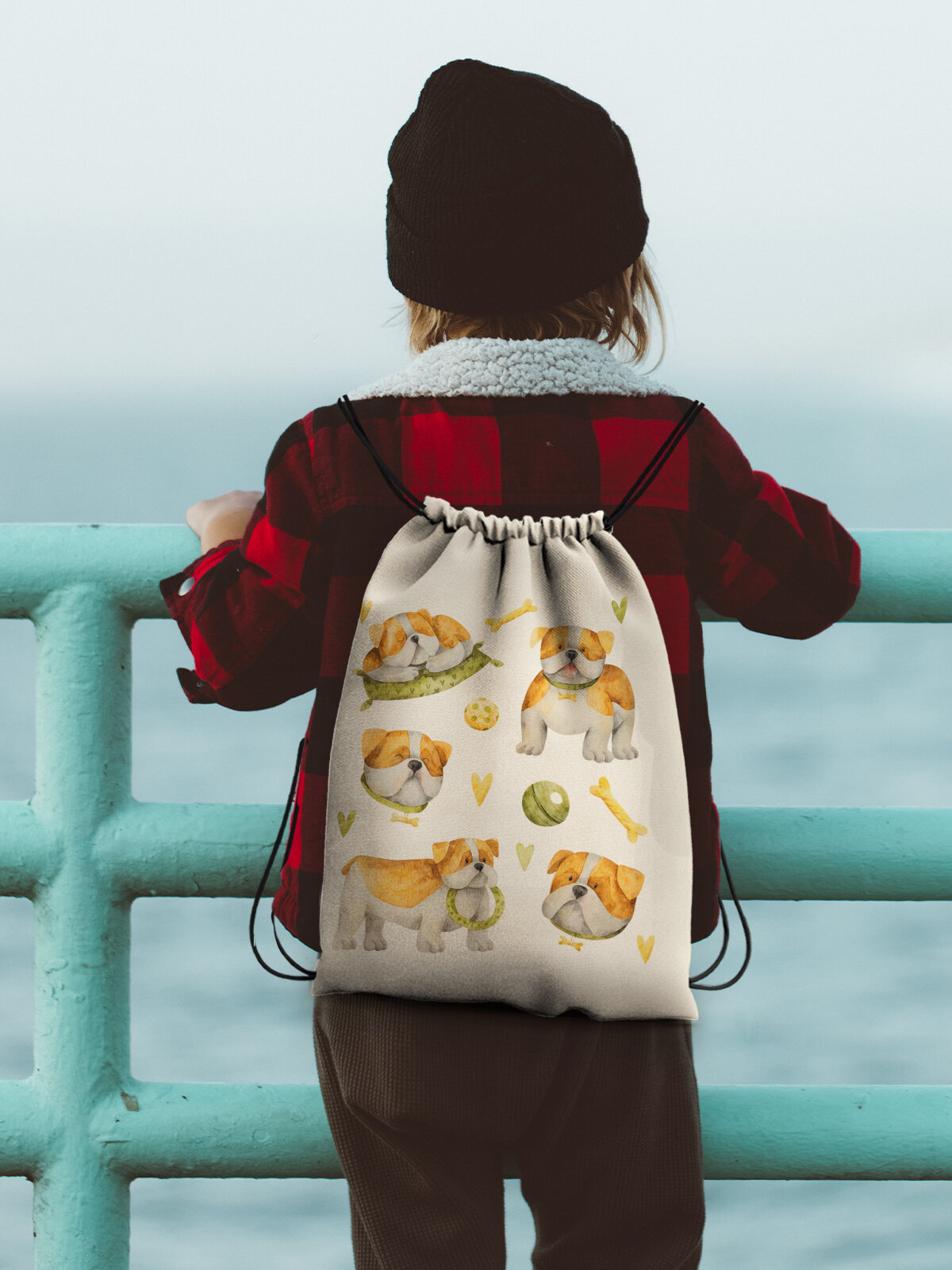 Сумка для сменной обуви Gerasim "Английский бульдог", эко-ткань хлопок/полиэфир, 38х29х6 см