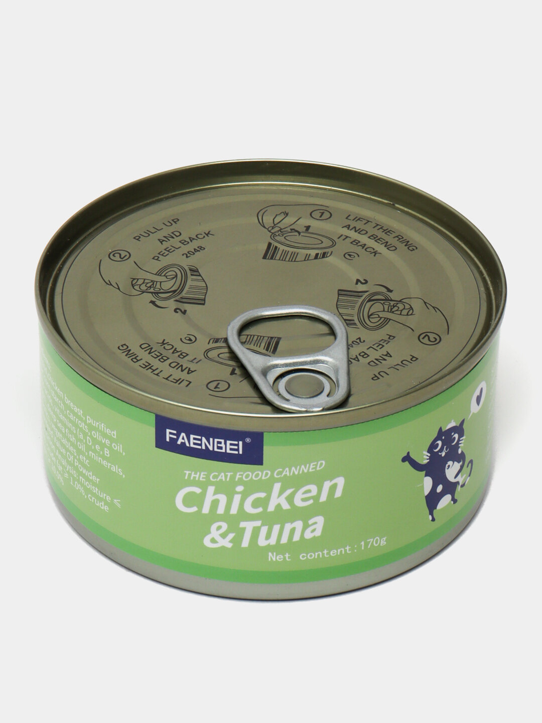 Консервированный кошачий корм со вкусом курицы и тунца FAENBEI, 170 гр