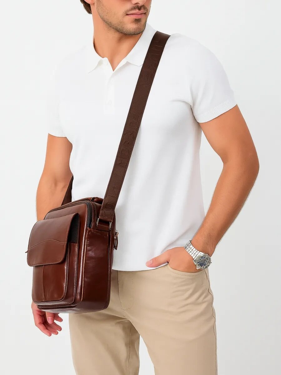 Сумка барсетка FAUSTINI, фактура гладкая, коричневый — фото 1