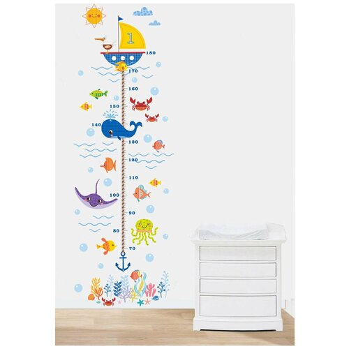 Ростомер детский с наклейками «Морские обитатели», ПВХ-пленка
