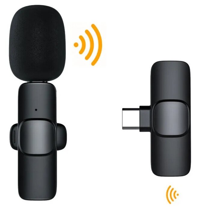 Микрофон петличный Беспроводной для андроид Type-C K8 Микрофон петличный / Беспроводной / Для блога / Bluetooth блютуз / На клипсе черный