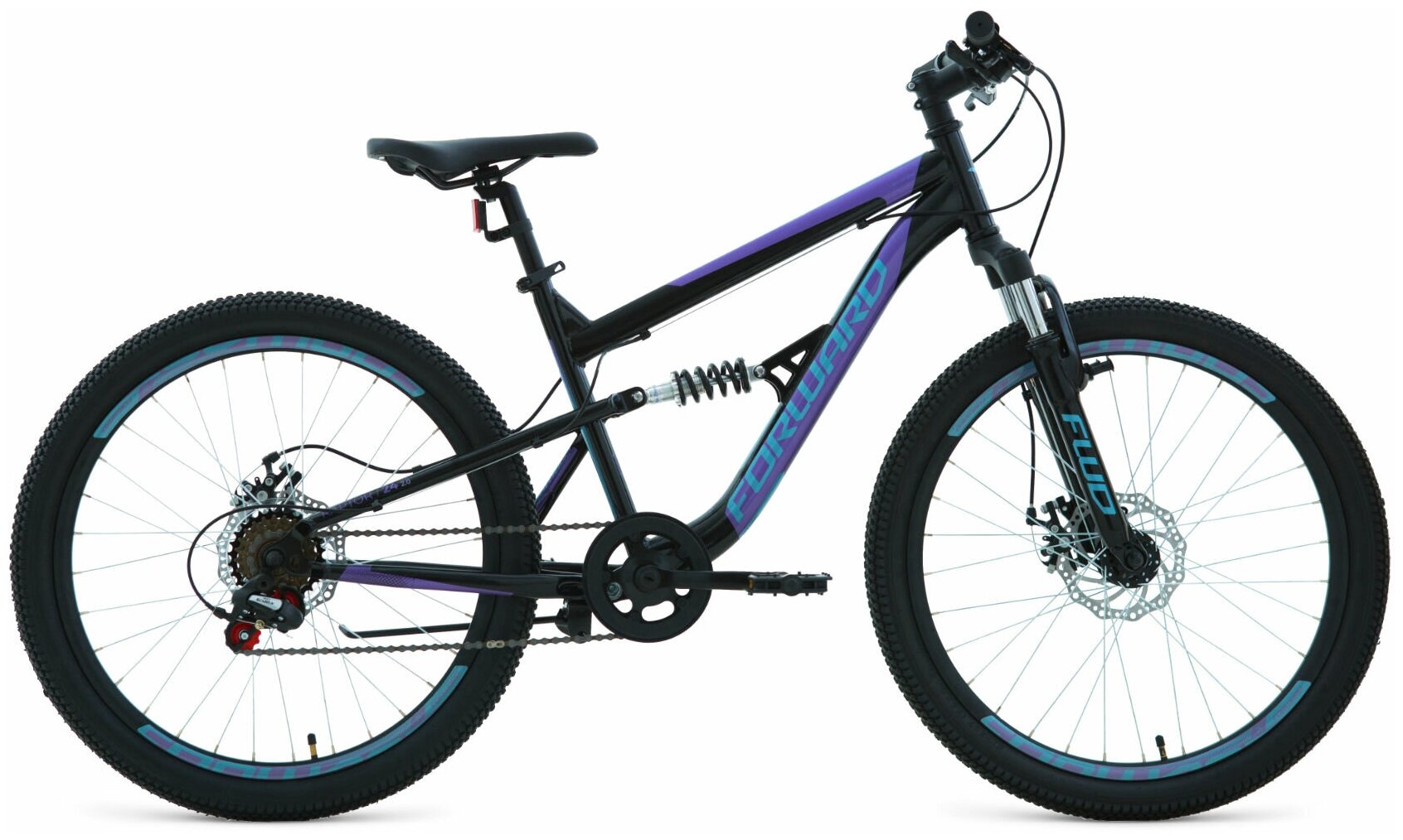 Велосипед FORWARD RAPTOR 24 2.0 D (24" 6 ск. рост. 15") 2022 черный/фиолетовый RBK22FW24772