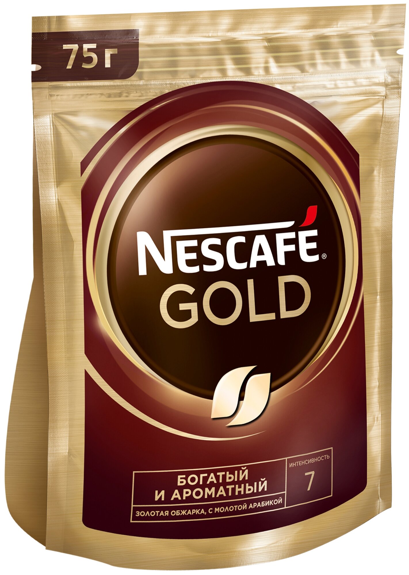 NESCAFÉ®. GOLD®. Кофе растворимый сублимированный с добавлением кофе жареного молотого, пакет. 75г - фотография № 2