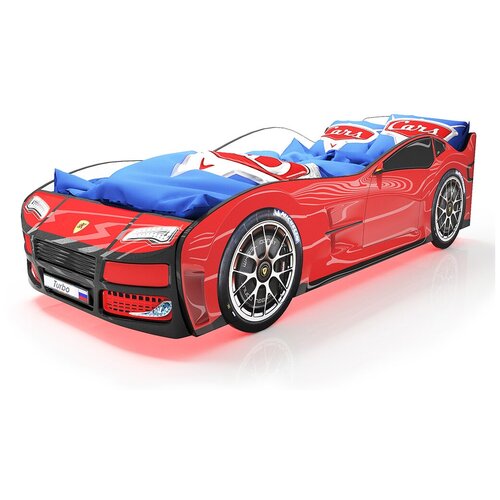 Кровать машина красная с объемный бампером и матрасом Стандарт+ 160*70см