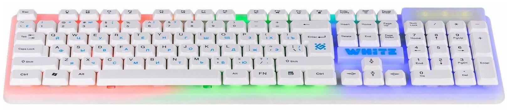 Проводная игровая клавиатура Defender White GK-172 RUрадуж подсветка104 кнопки