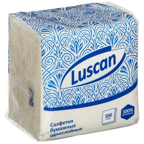 салфетки бумажные luscan profi pack 24х24 см голубое 1 слойные 400 штук в упаковке Салфетки бумажные Luscan 1сл24х24белые100шт/уп