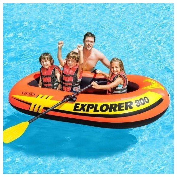 Лодка надувная Intex Explorer 300 Set, 211 х 117 см + ручной насос, пластиковые весла