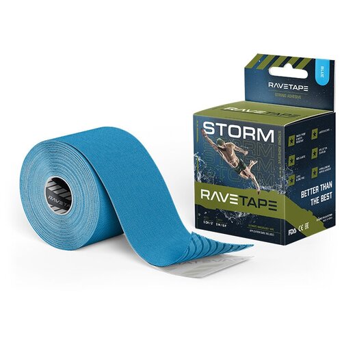 Кинезиотейп RaveTape STORM рулон 5см х 5м, цвет: голубой кинезиотейп ravetape 2022 storm 5см х 5м black