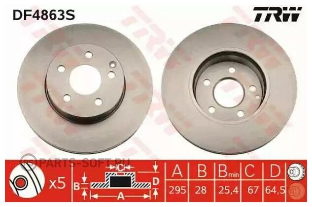 Df4863s_диск Тормозной Передний! Mb W204/S204 1.8/2.1/2.5/3.0 07> TRW арт. DF4863S