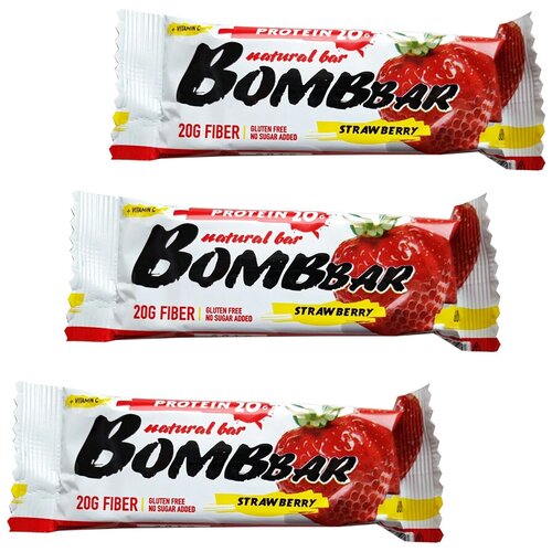 фото Протеиновые батончики bombbar без сахара, набор 3x60г (клубника) / бомбар protein bar состав польза для похудения