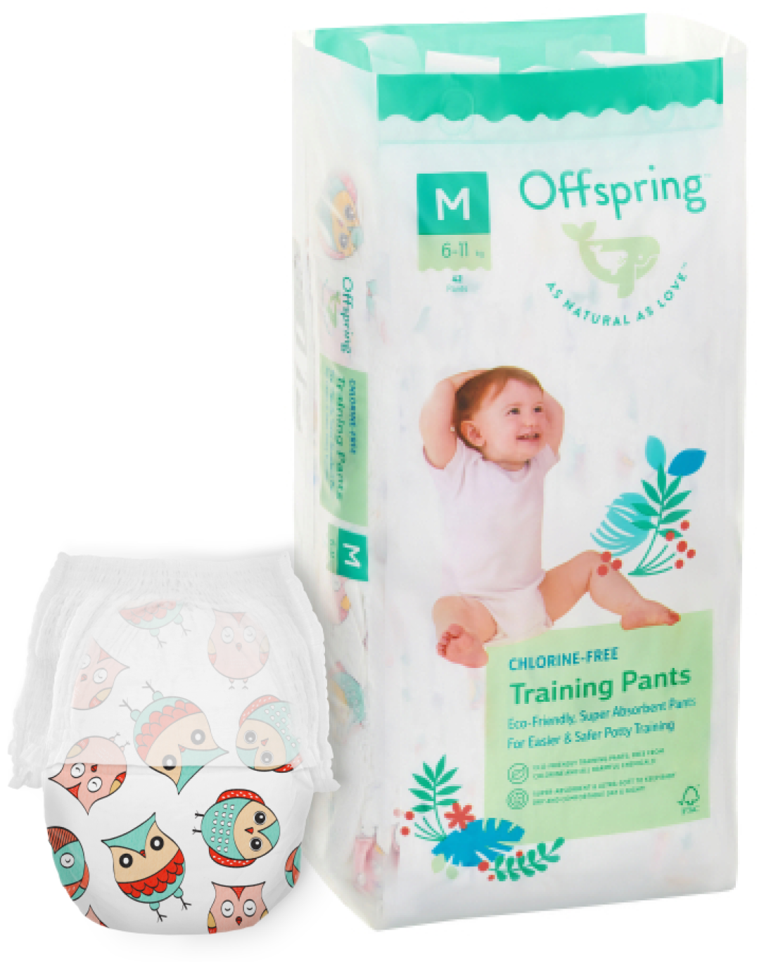 Offspring трусики-подгузники, M 6-11 кг. 42 шт. расцветка Совы