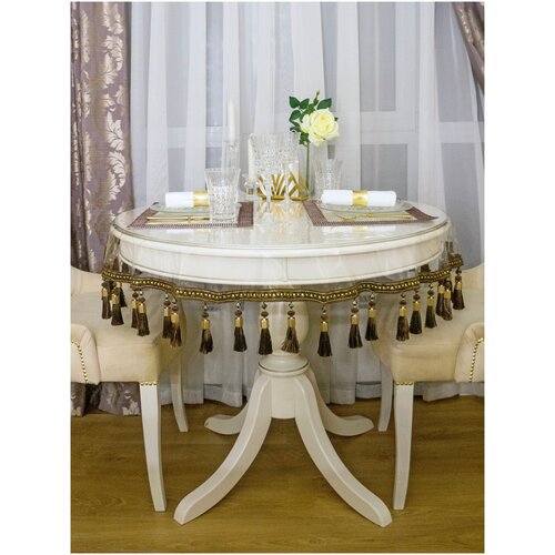 Скатерть силиконовая Pro.Decor, круг 120 см, серебристая, гибкое стекло, клеенка, пленка ПВХ/ Скатерть для дома, кухни, гостиной, столовой/