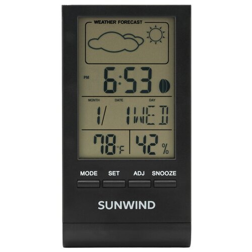 Термометр SUNWIND SW-WSH207, черный погодная станция sunwind sw wsh133