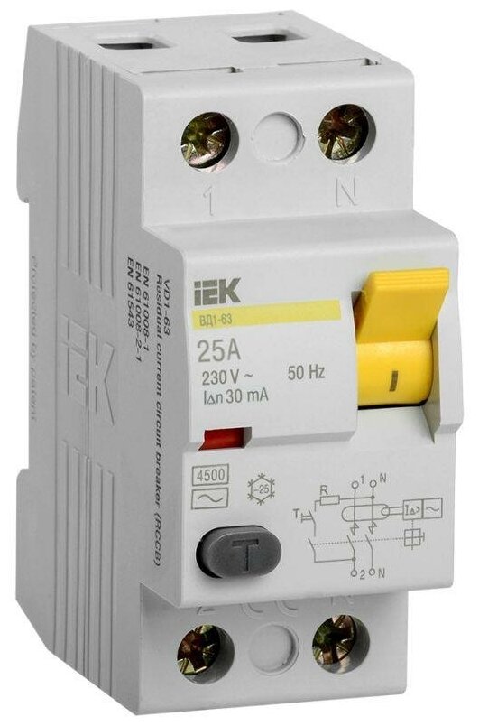 Выключатель дифференциального тока (УЗО) 2п 25А 30мА тип AC ВД1-63 IEK MDV10-2-025-030 (1 шт)