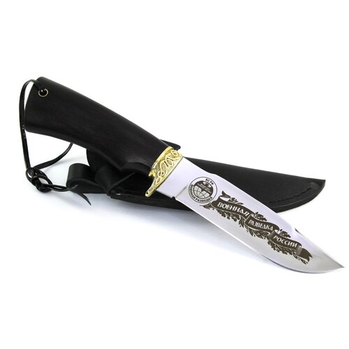 Туристический нож Шаман сталь 65х13, рукоять граб / Нож в подарок с символикой Военной разведки