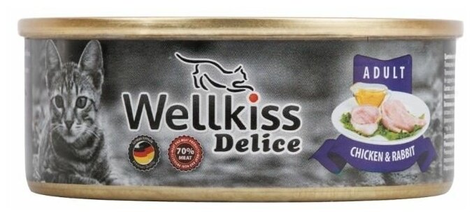 Wellkiss Консервы для кошек цыпленок и кролик, 100 г, 6 шт - фотография № 1