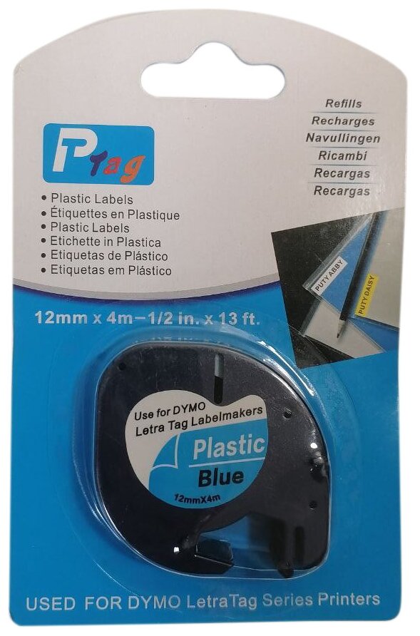 фото Лента пластиковая Vell VL-D-91205/S0721650/91225 (12 мм x 4 м, черный на синем)