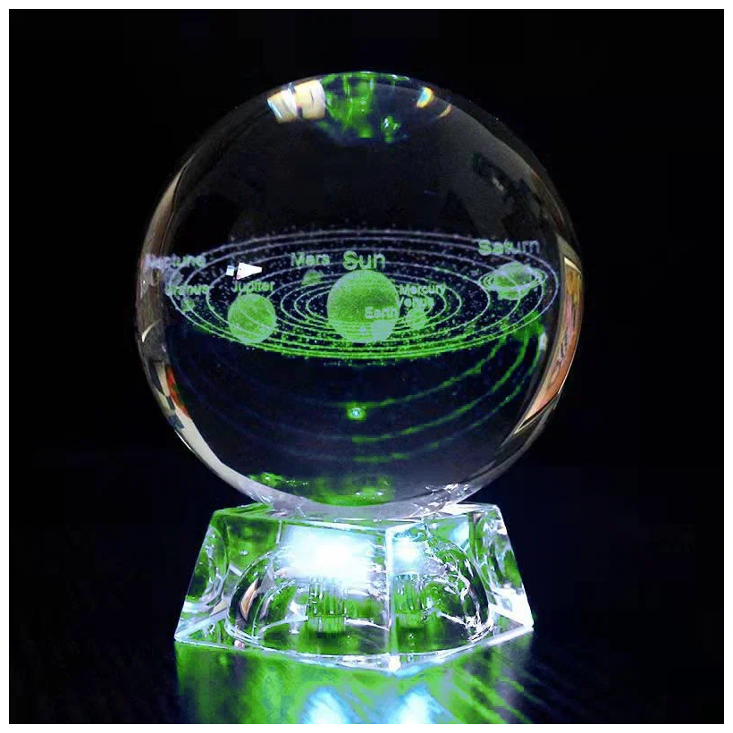 Хрустальный шар большой (диаметр 7 см), 3D светильник настольный "Солнечная система" / Зеленый - фотография № 3