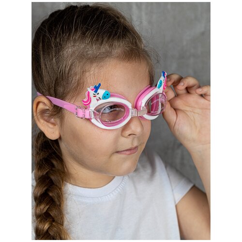 фото Детские очки для плавания "единорог", бело-розовые mister box