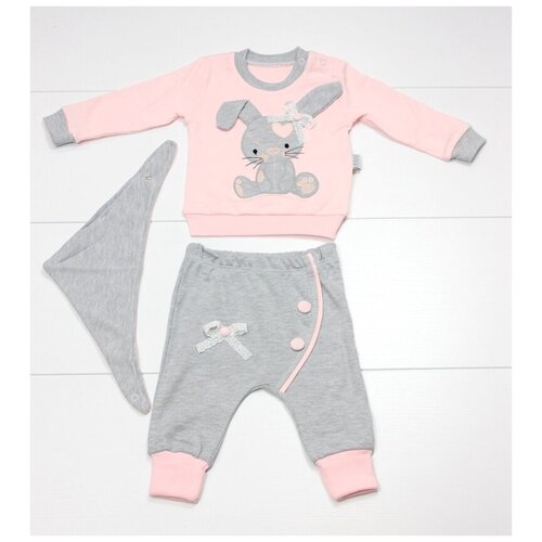 фото Комплект для младенца "зайка" - пудра (толстовка+штанишки+косынка) р.(62-74) арт. 6230 (пудра; 74 (детский)) elsi