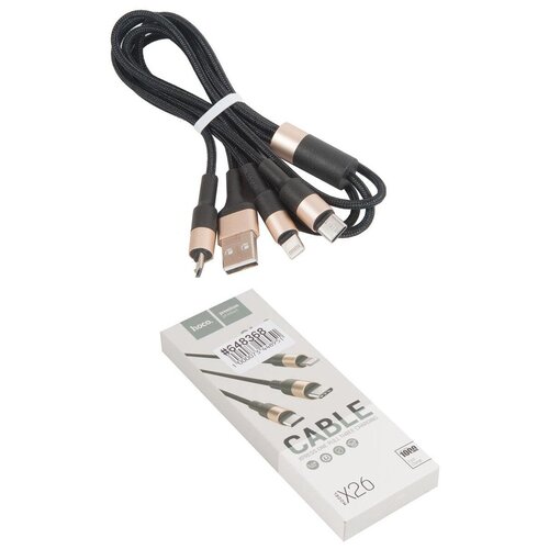 Кабель USB HOCO X26 Xpress 3 в 1 для Lightning, Micro USB, Type-C, 2.0 A, длина 1.0 м, черный с золотым he vampire diaries stefan damon salvatore diy luxury phone case for samsung note 7 8 9 10 pro galaxy j7 j8 j6 plus 2018 prime