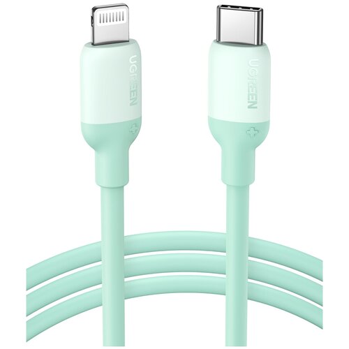 зарядный кабель belkin usb lightning для apple iphone 1 2 м белый Кабель Ugreen USB C - Lightning, силиконовая оболочка, цвет зеленый, 1 м (20308)