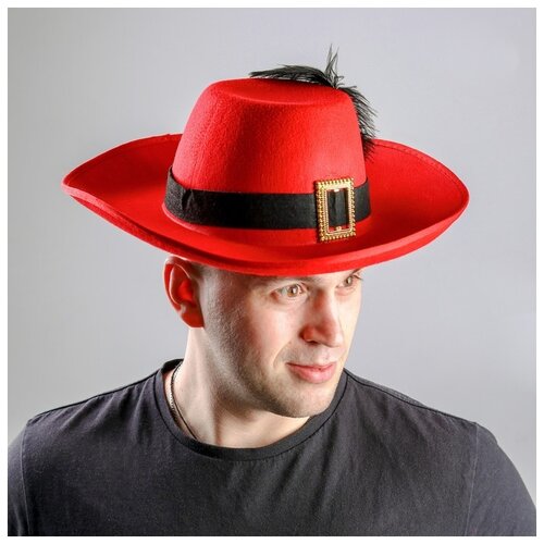 фото Карнавальная шляпа страна карнавалия с пером и лентой, размер 56-58, цвет красный