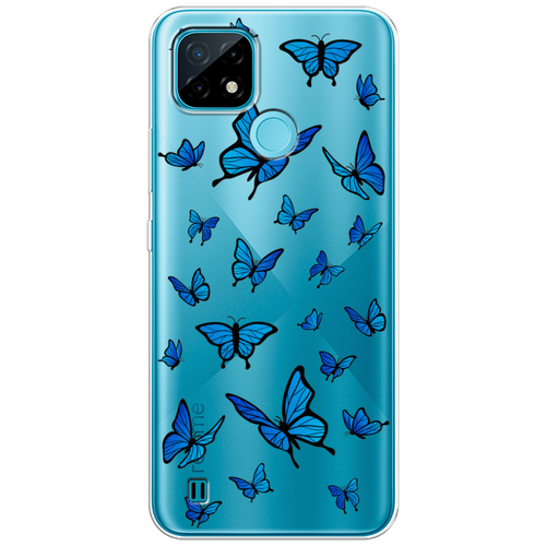 Силиконовый чехол на Realme C21 / Реалми С21 Синие бабочки, прозрачный силиконовый чехол на realme c2 реалми с2 синие бабочки прозрачный