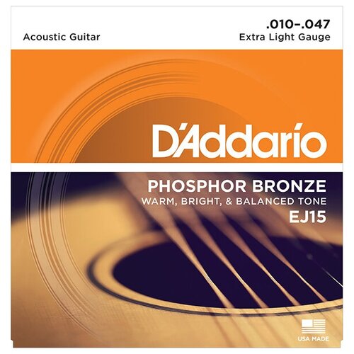 EJ15 PHOSPHOR BRONZE Струны для акустической гитары фосфорная бронза Extra Light 10-47 D`Addario d addario струны для акустической гитары extra light 10 47 d addario ej15 phosphor bronze фосфорная б