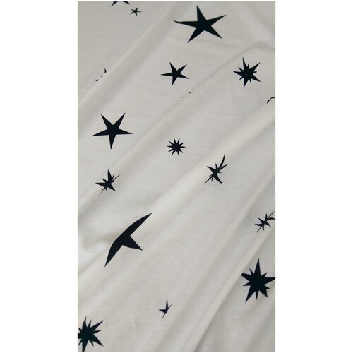 Ткань Трикотаж белого цвета с чёрными звёздами Италия