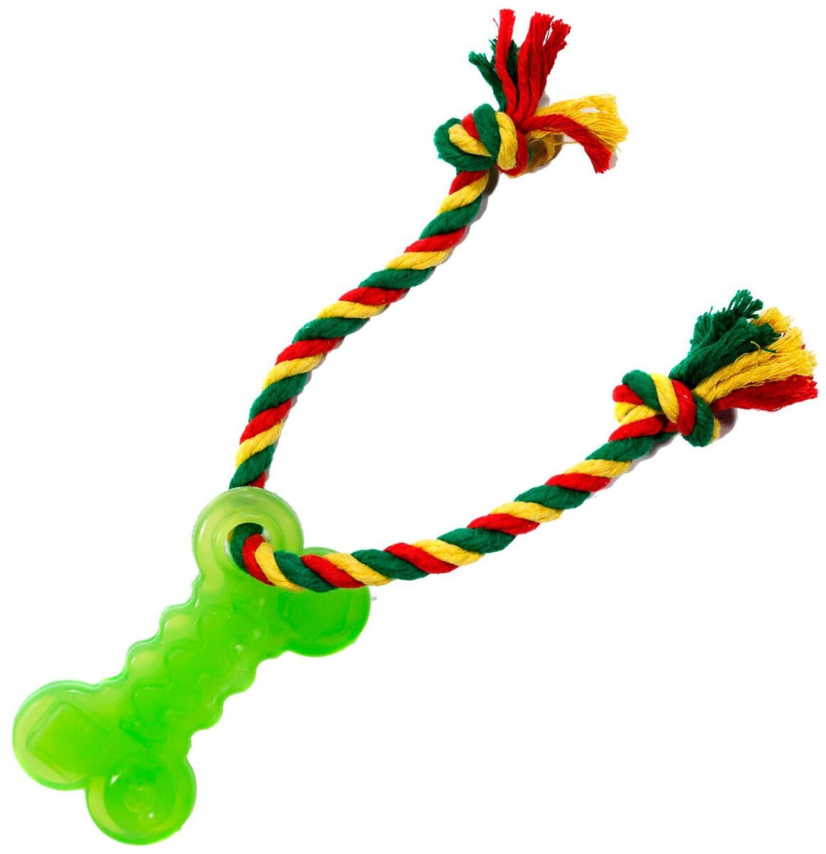 Dental Knot Игрушка для собак Кость малая с канатом с этикеткой, зеленый, 11 см. Doglike - фотография № 1
