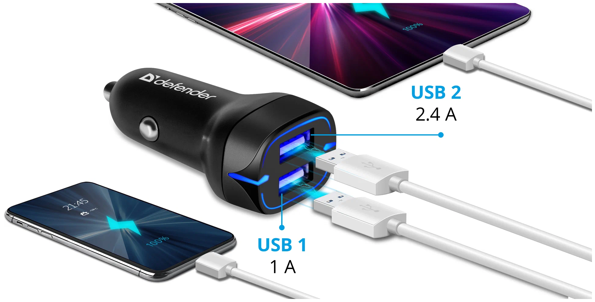 Зарядное устройство автомобильное Defender 83834 5V/3.4A 2USB - фото №3