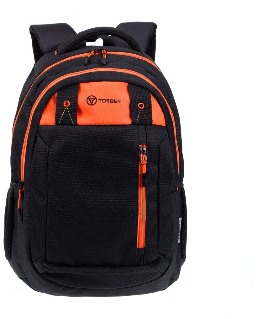 Рюкзак TORBER CLASS X, черный с оранжевой вставкой, полиэстер 900D, 45 x 32 x 16 см