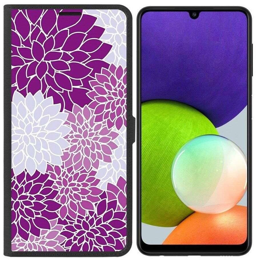 Чехол-книжка / Защитный кейс / Krutoff Eco Book для Samsung Galaxy M22 (M225) Цветочный паттерн 2 (черный)