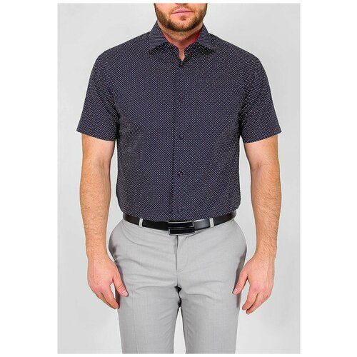 фото Рубашка мужская короткий рукав greg 263/109/2188/z/1, полуприталенный силуэт / regular fit, цвет синий, рост 174-184, размер ворота 40