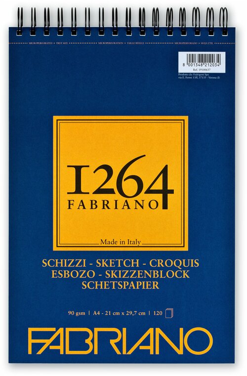 Альбом для графики Fabriano 1264 SKETCH 90г/м. кв 21х29,7 120 листов спираль по короткой стороне