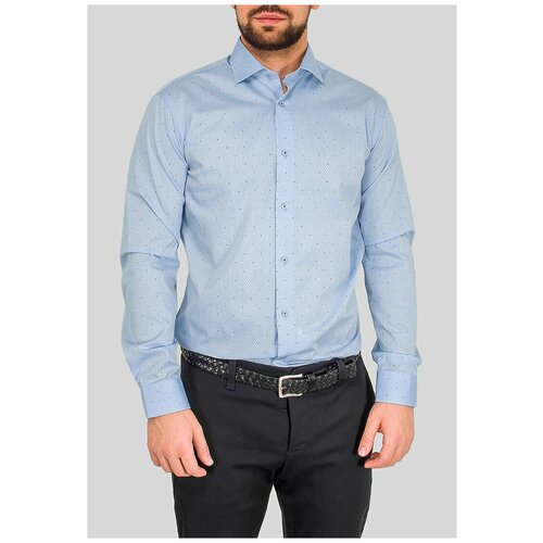 фото Рубашка мужская длинный рукав greg 263/191/421/z/1p, полуприталенный силуэт / regular fit, цвет голубой, рост 174-184, размер ворота 40