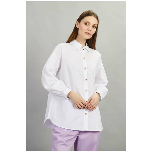 фото Блузка baon рубашка оверсайз из твила baon b1722012, размер: l, белый