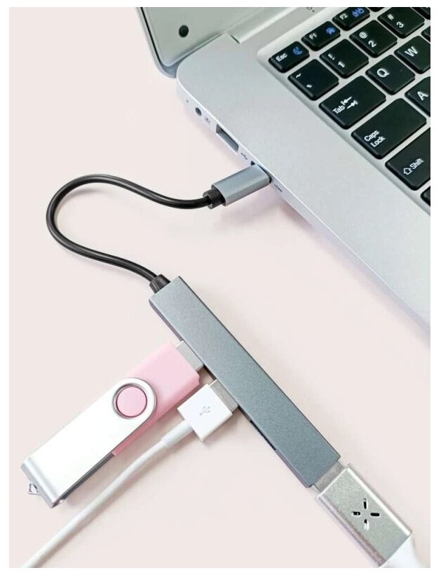 Разветвитель Rapture T-818A USB-концентратор Type-C на 4 порта, USB 2,0, серебристый
