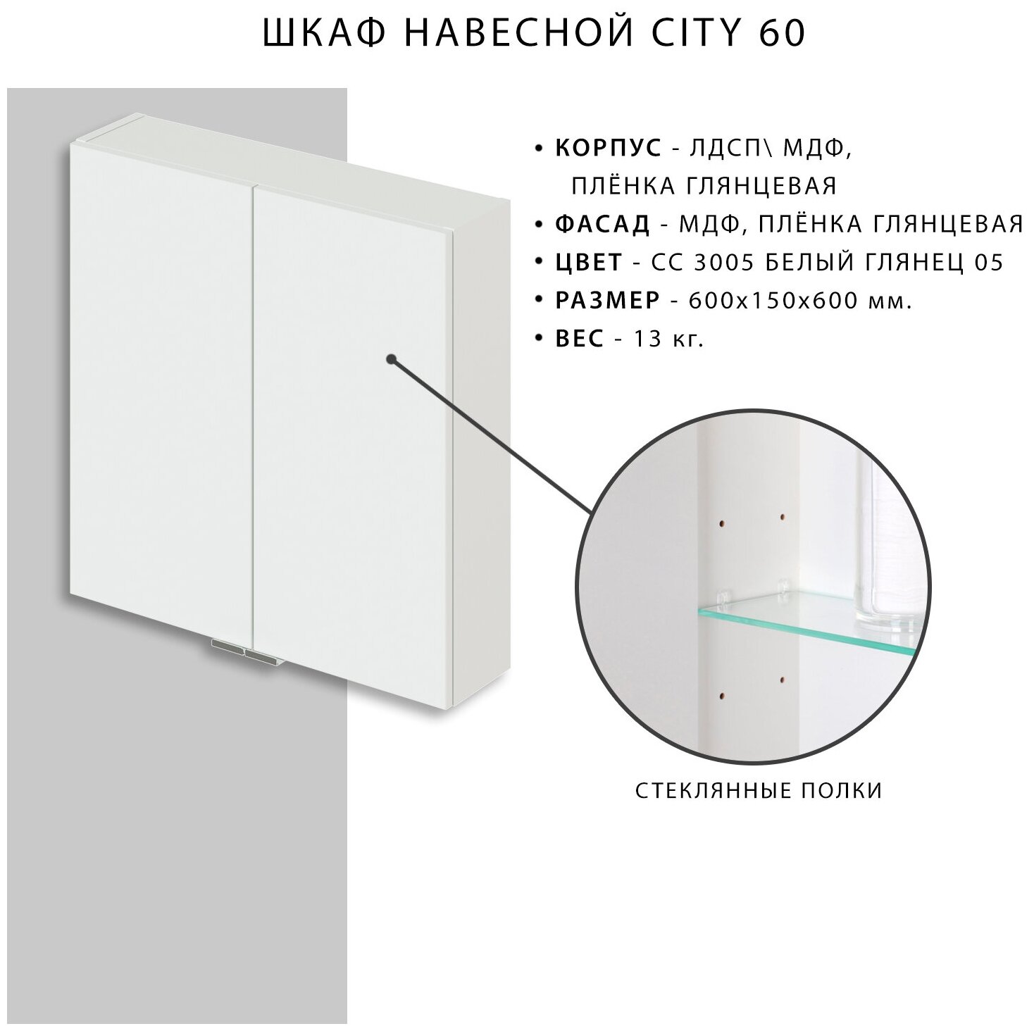 Шкаф подвесной Итана City 60 600х150х600 - фотография № 3