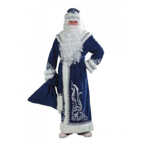 Костюм Деда Мороза, синий с аппликацией (10519) 54-56 взрослый синий велюровый костюм деда мороза snej 46