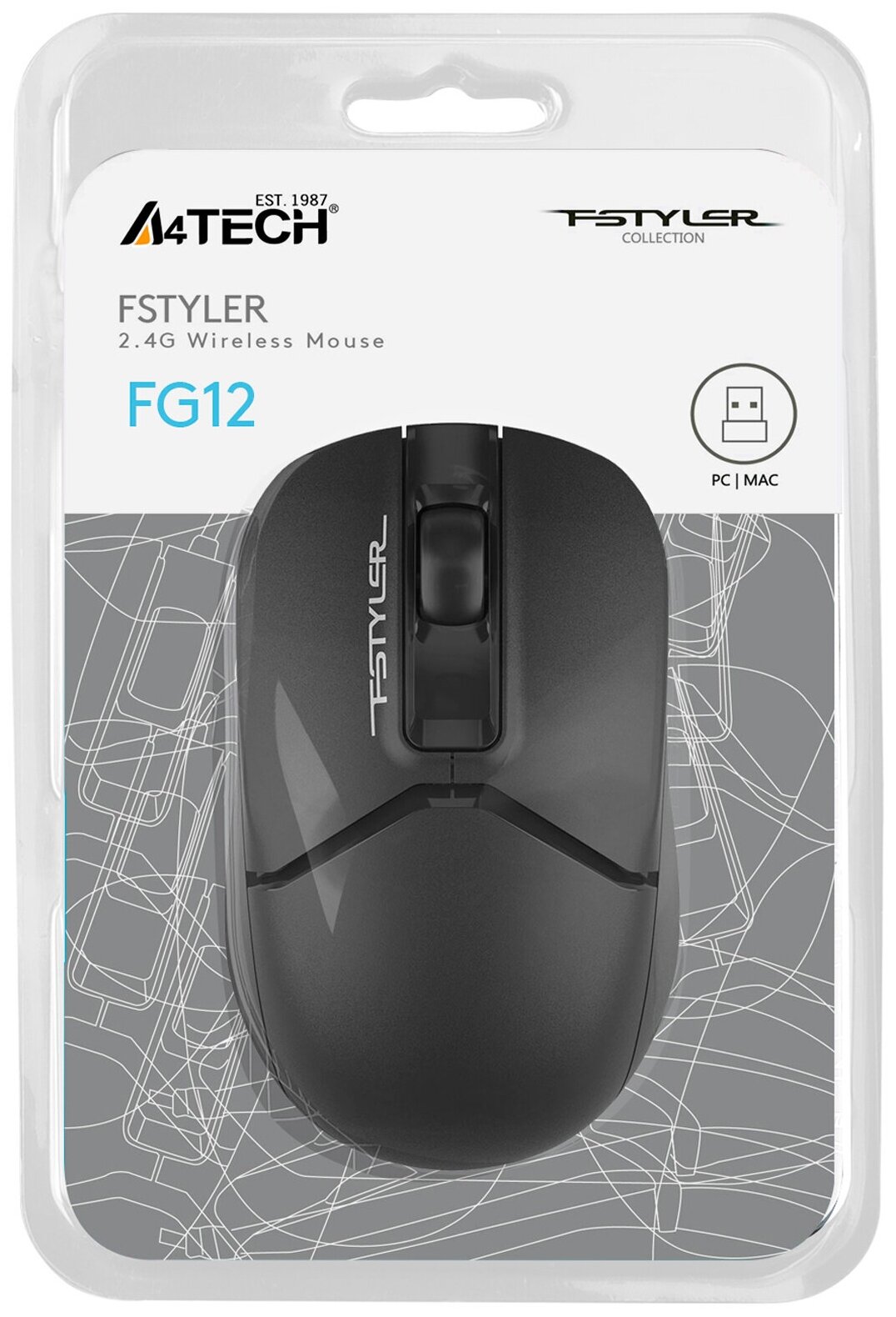 Мышь A4TECH Fstyler FG12S, оптическая, беспроводная, USB, черный [fg12s black] - фотография № 2