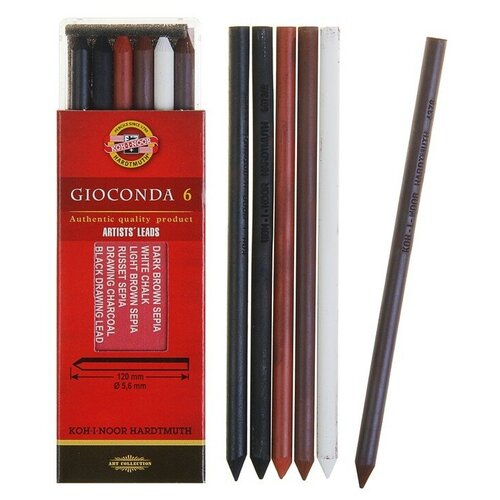 Набор стержней для рисования Koh-I-Noor 4869 (III) Gioconda, 5,6 мм, 6 штук, микс сепия и уголь koh i noor gioconda набор 5 штук 2 ручки в подарок
